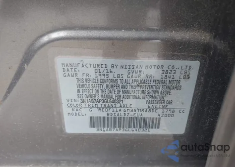 2016 Nissan Sentra Fe+ S/S/Sl/Sr/Sv z USA, uszkodzony, nr VIN 3N1AB7AP3GL640321